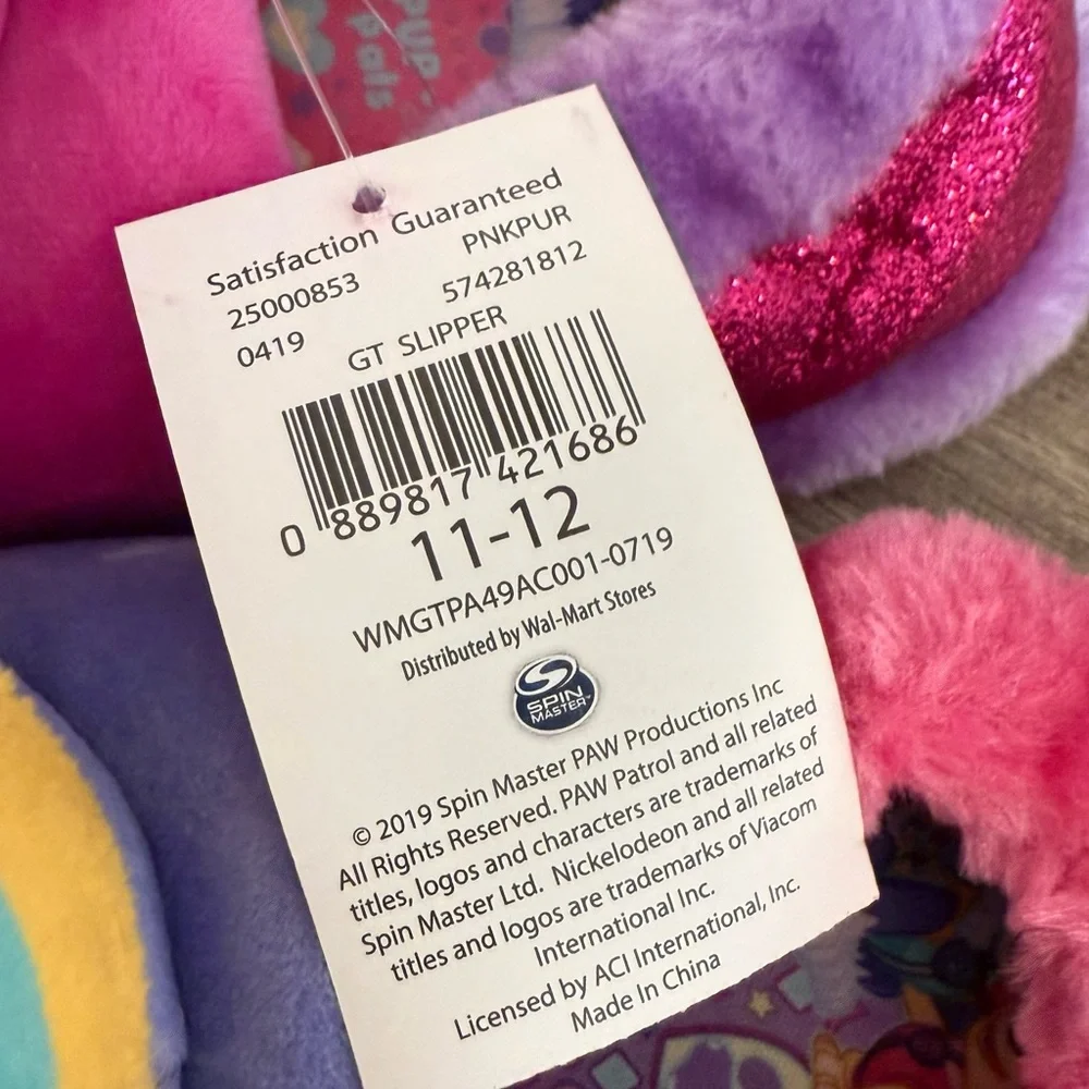 Nickelodeon Paw Patrol Plush & Slippers Kids Sz 11/12 Pink Purple Skye Everest